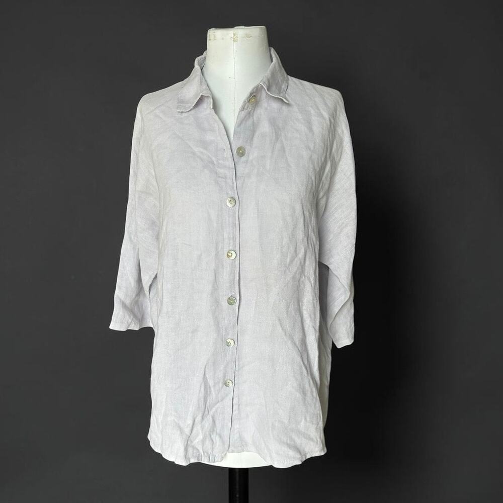 Meo Meli Lavender Linen Button Front Shirt Tunic Women's sz L/XL Beachy Coastal